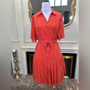 Alexis for Target 1X Floral Flutter Wrap Dress Orange Pink Floral Pleated Belted